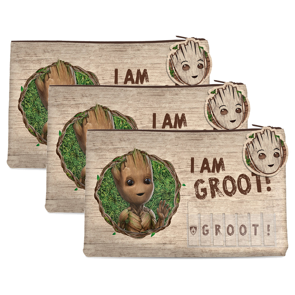 3PK Marvel MCU Guardians of The Galaxy I am Groot Named Pencil/stationery Case