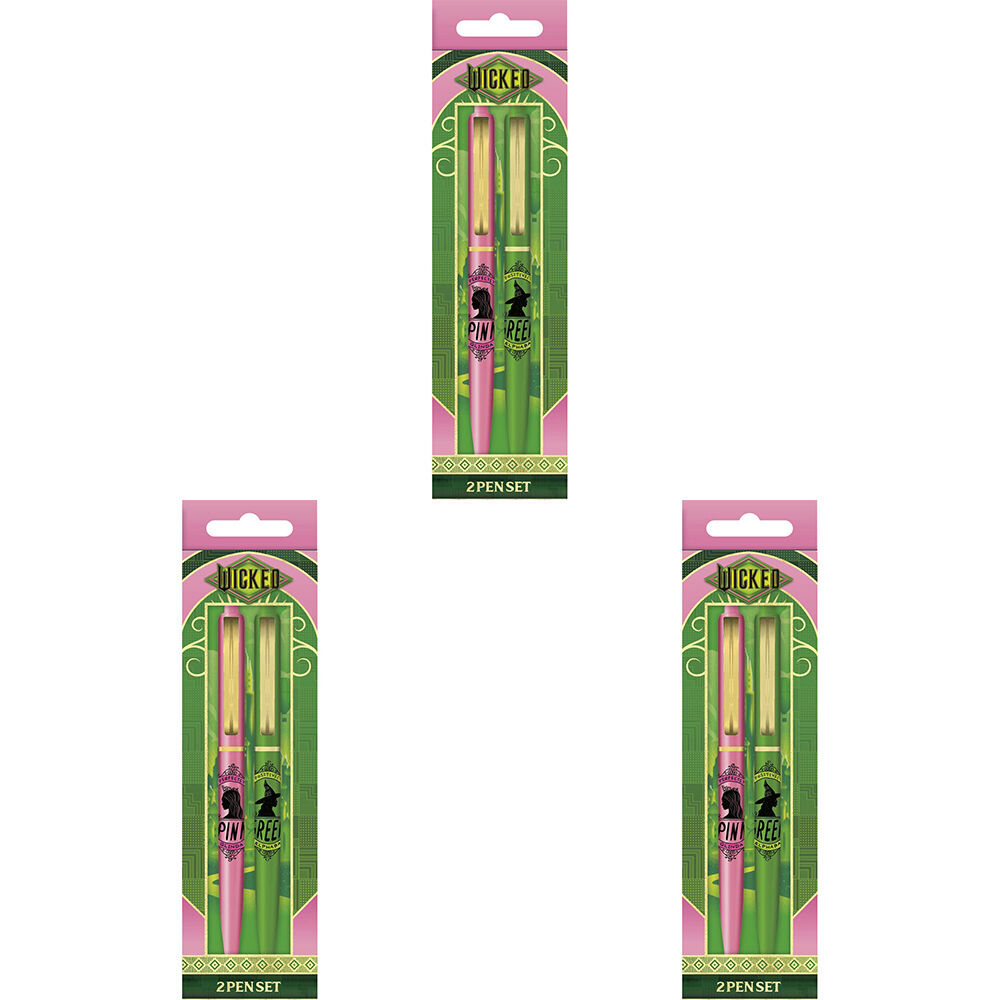 6pc Wicked Pen Set Ball Point Writing/Drawing Stationery Pink/Green