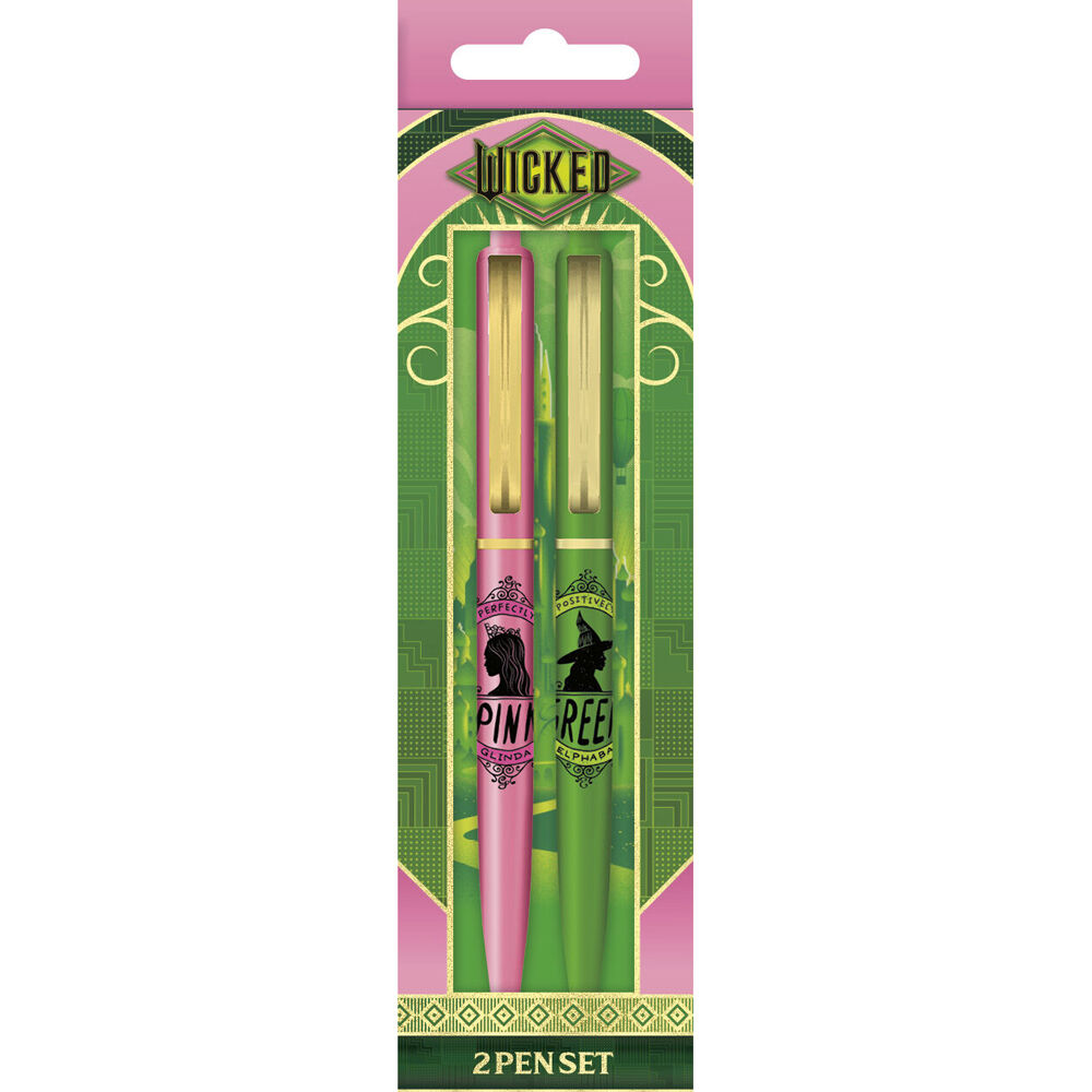 6pc Wicked Pen Set Ball Point Writing/Drawing Stationery Pink/Green