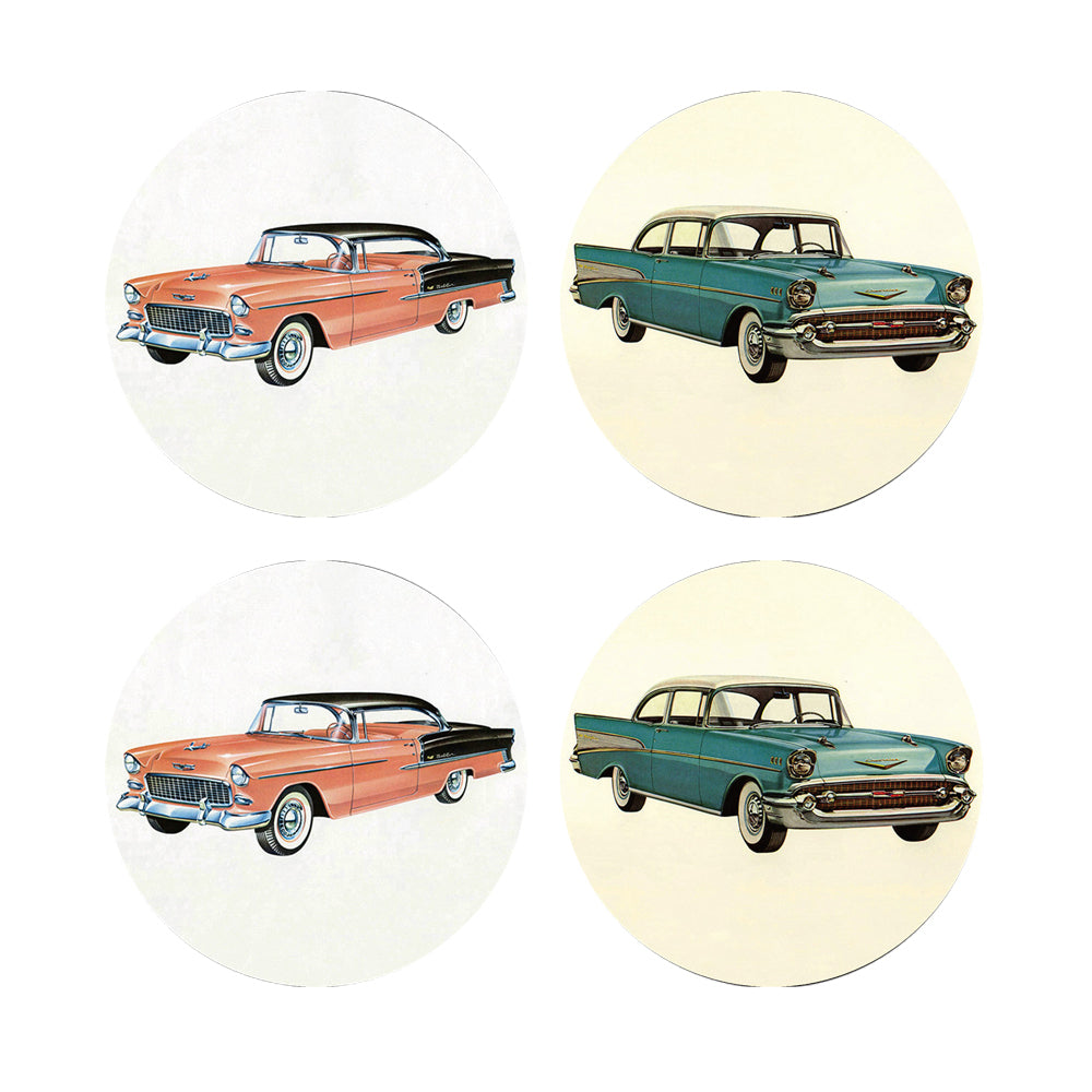 4pc Retro Cars Coasters Coffee/Tea Table Protector Square Ceramic Assorted