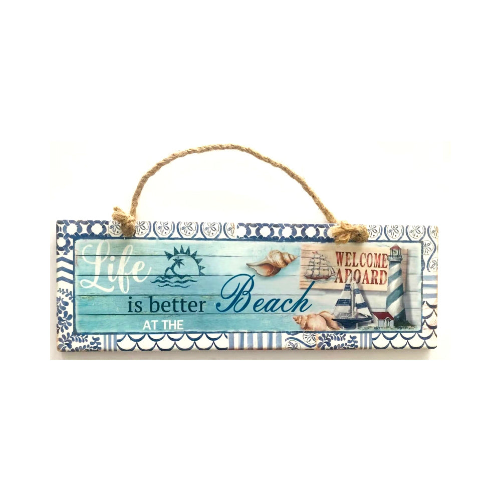 2PK Life is Better at Beach Hanging Ceramic Sign Plaque 10x30cm Rectangle
