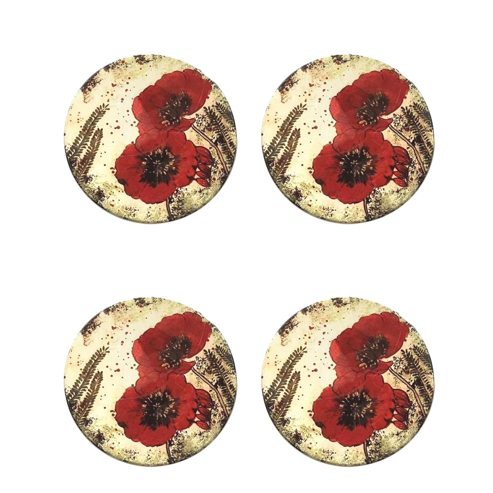 2x 2pc Poppy Coasters Coffee/Tea Table Protector Round Ceramic