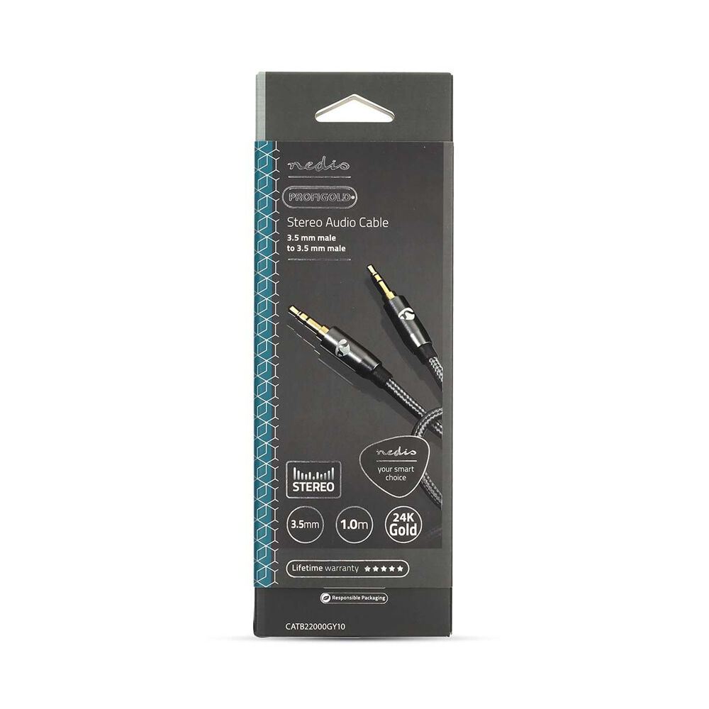 2PK Nedis Stereo Audio Braided Nylon Cable AUX 3.5mm 1m - Grey