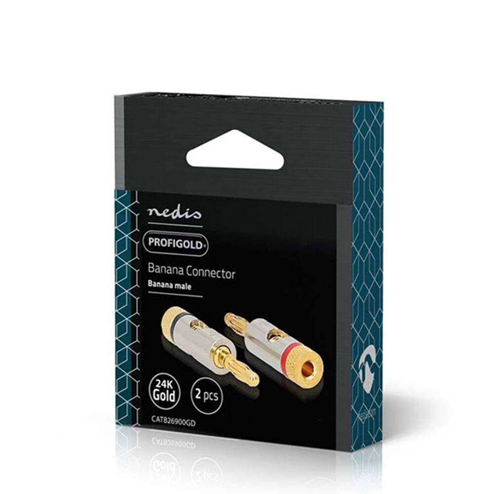 2pc Nedis Audio Cable Gold Metal Banana Connectors