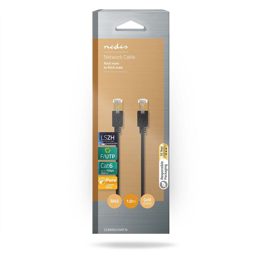 4PK Nedis CAT6 Network Patch Round Metal Audio Cable 1m - Black