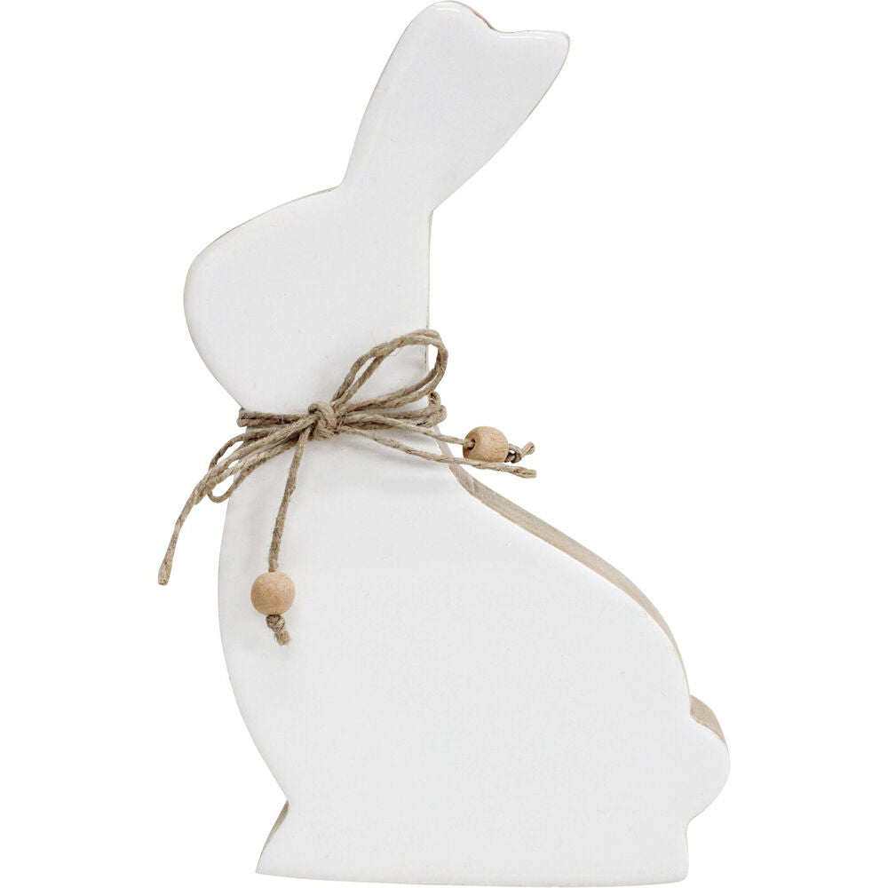 2PK LVD Large Wooden Easter Rabbit Squat Home Decor 19.5x12.5cm White-Washed