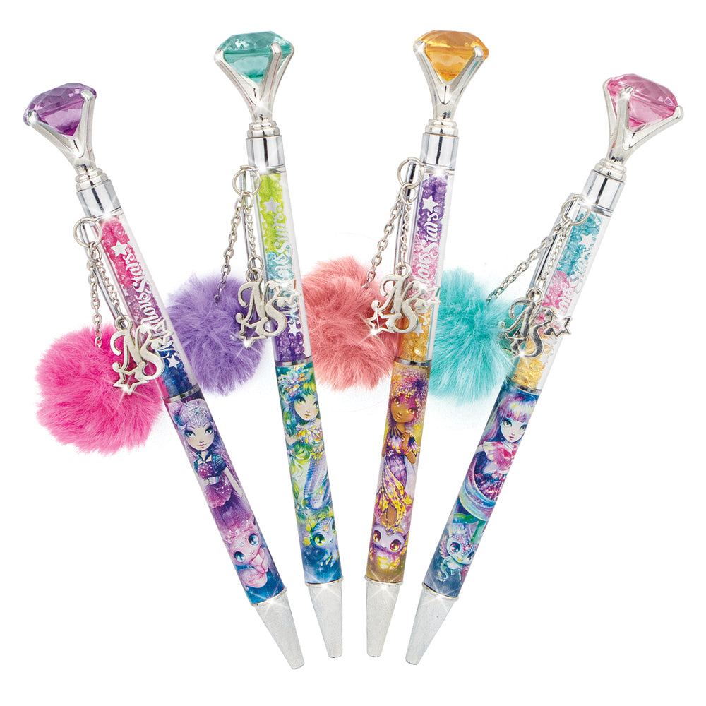 2PK Nebulous Stars Gem-Filled Diamond Ballpoint Pen w/ Charm - Assorted