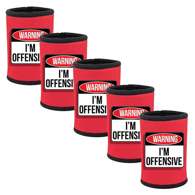 5pc Warning I'm Offensive Neoprene Stubby Holder For 375ml Bottles Red