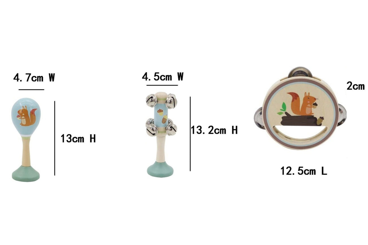 3pcs Kaper Kidz Calm & Breezy Squirrel Wooden Musical Set 18m+