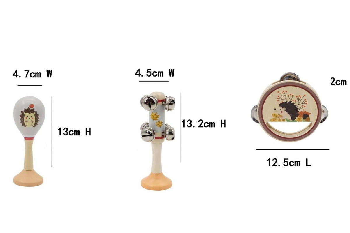 3pcs Kaper Kidz Calm & Breezy Hedgehog Wooden Musical Set 18m+