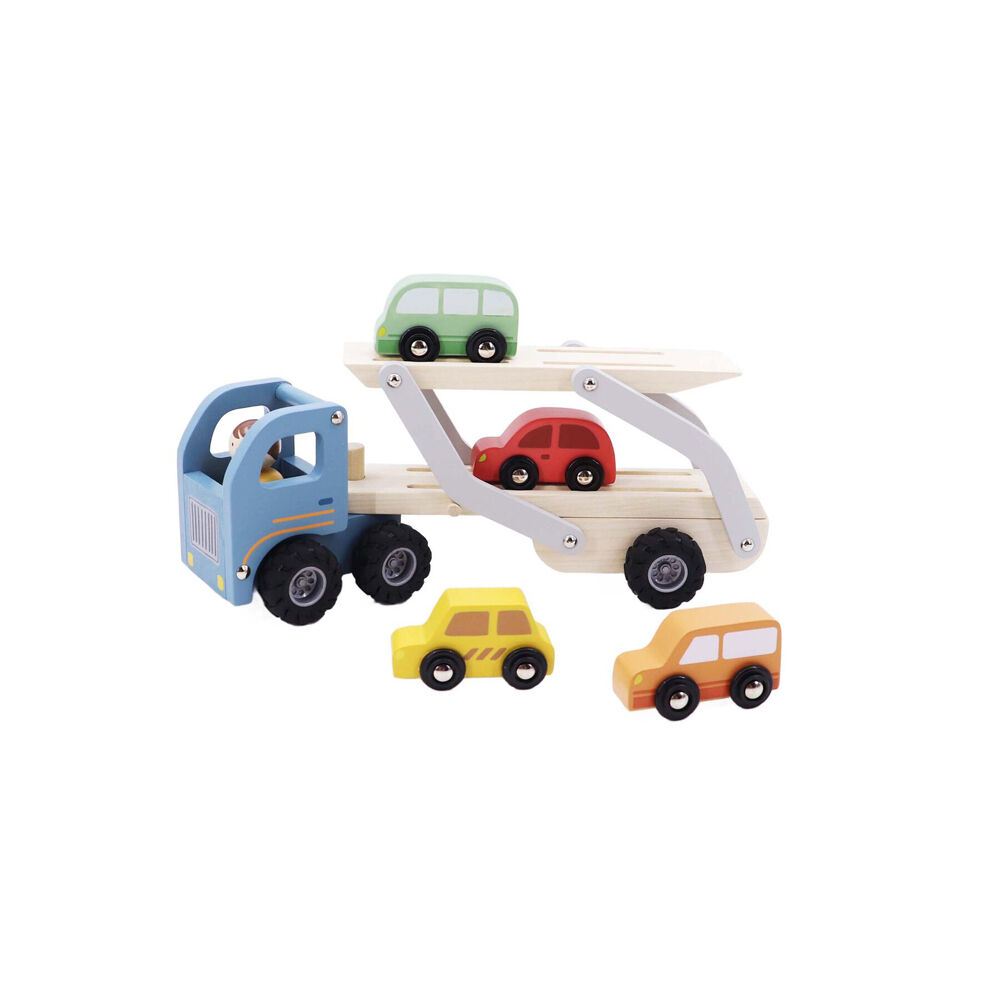 Kaper Kidz Wooden Car Carrier Kids Toy Set Fit Up to 4 Cars 18m+