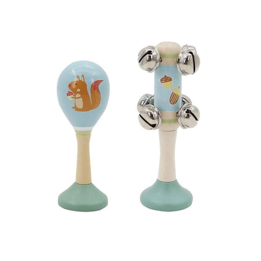Kaper Kidz Calm & Breezy Squirrel Wooden Maraca & Bell Stick Set 18m+