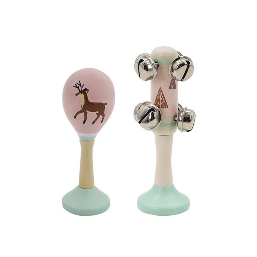 Kaper Kidz Calm & Breezy Squirrel & Deer Wooden Maracas & Bells Set 18m+
