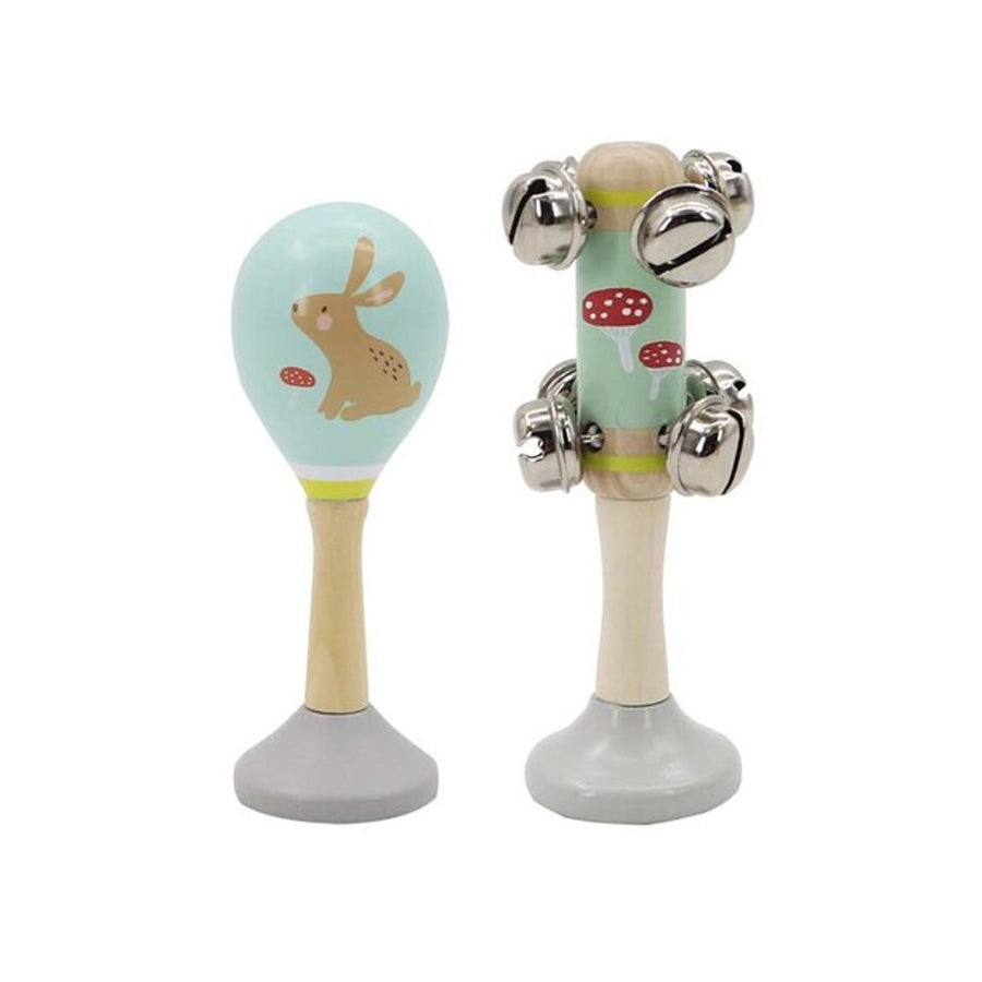 Kaper Kidz Calm & Breezy Hedgehog & Rabbit Wooden Maraca & Bel Set 18m+