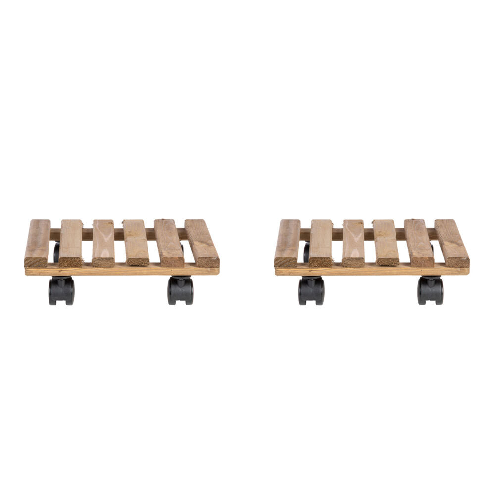 2PK Esschert Design Square Aged Wood Plant Trolley Garden Outdoor Decor 29cm