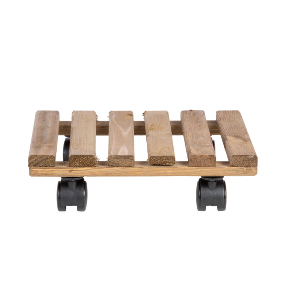 2PK Esschert Design Square Aged Wood Plant Trolley Garden Outdoor Decor 29cm