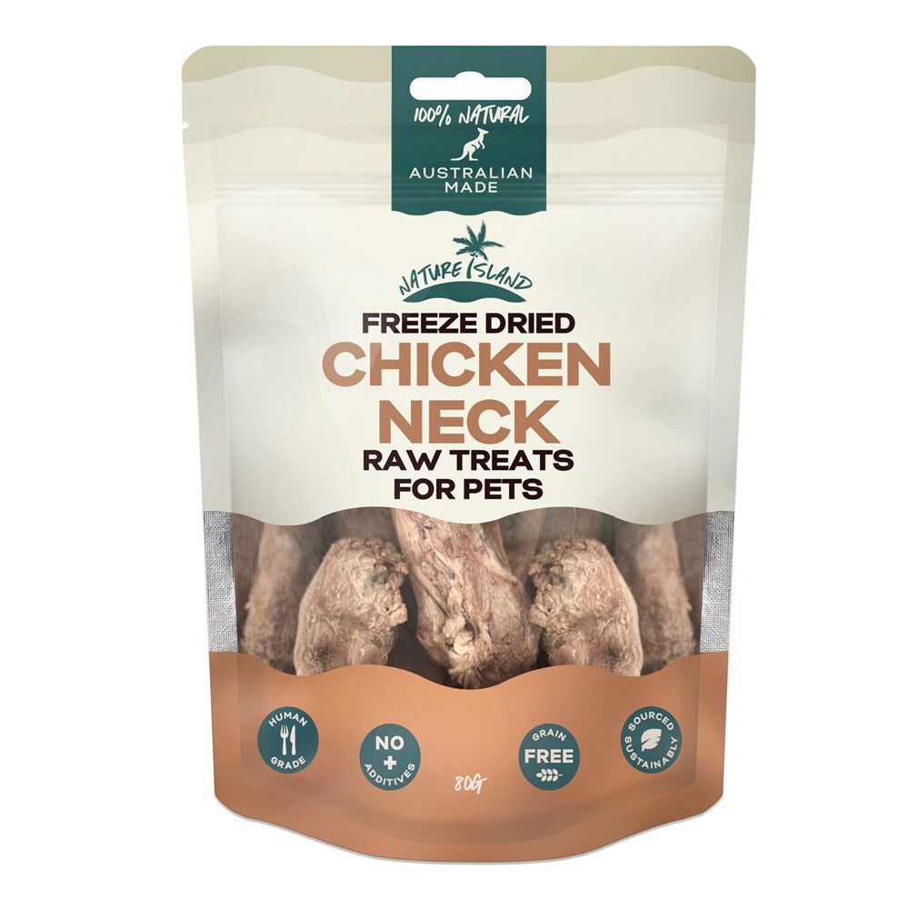 2PK Nature Island Freeze Dried Chicken Neck Human Grade 80g Pets Dog/Cat Raw Treats