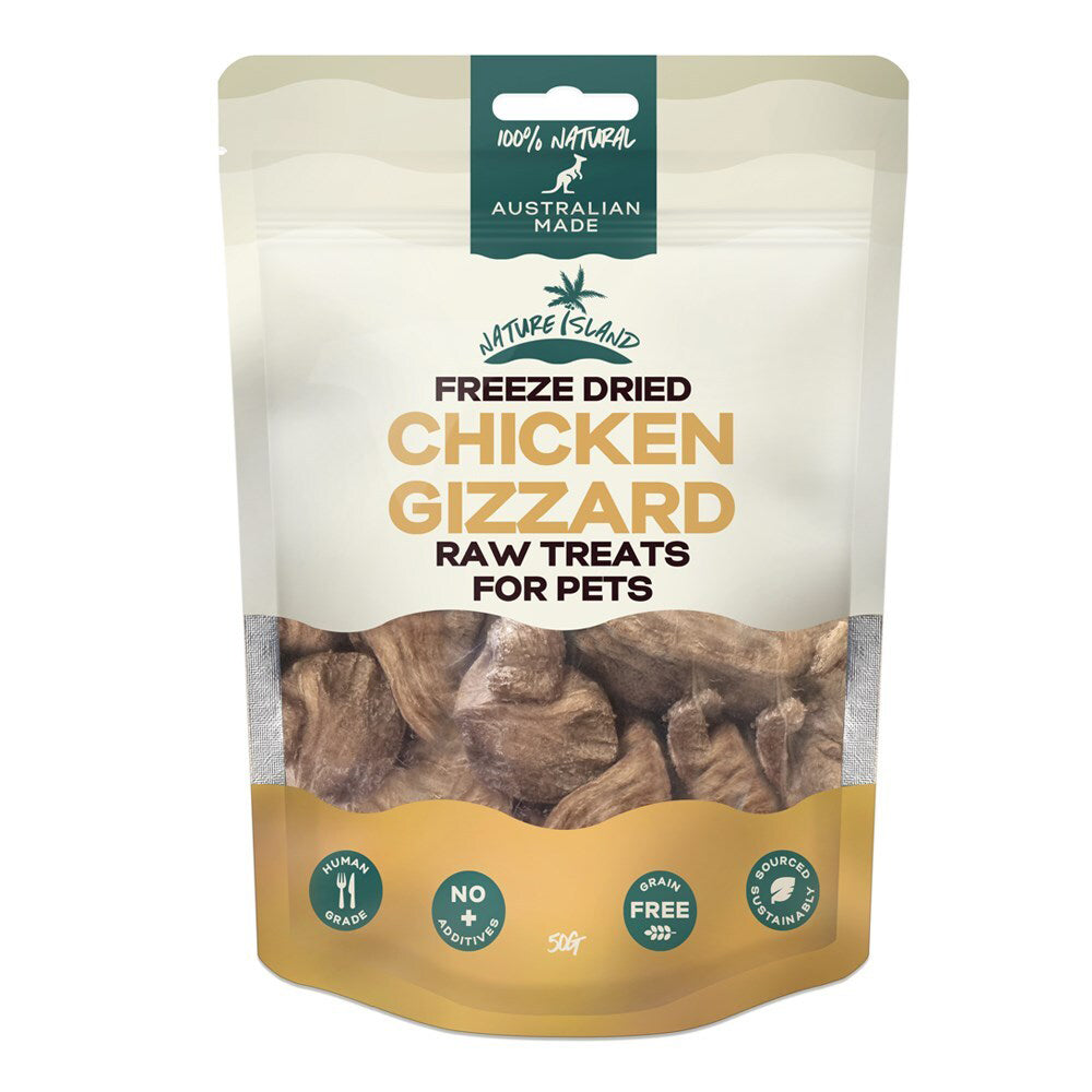 2PK Nature Island Freeze Dried Chicken Gizzard 50g AU Made Pets Dog/Cat Raw Treats