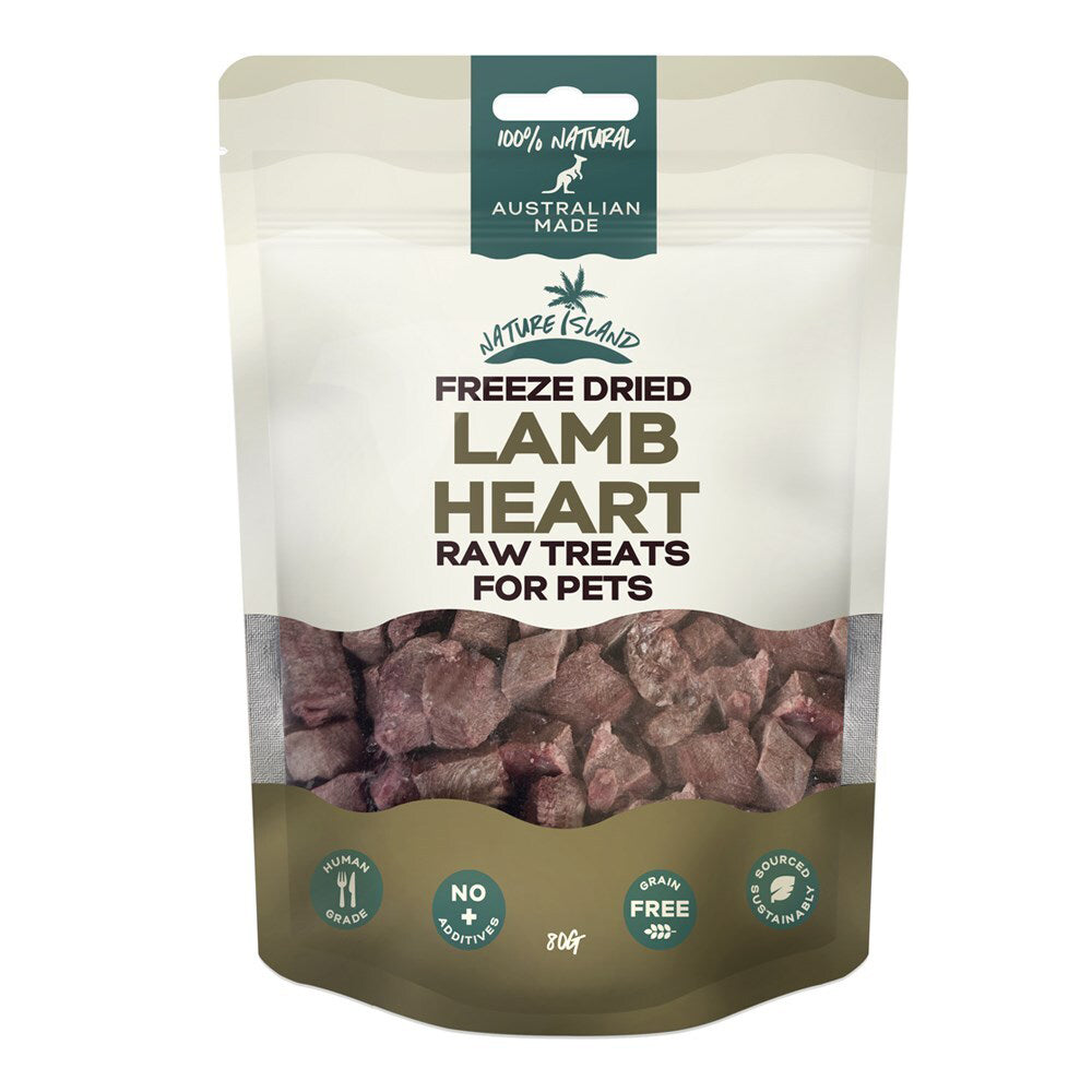 2PK Nature Island Freeze Dried Lamb Heart Human Grade 80g Pets Dog/Cat Raw Treats