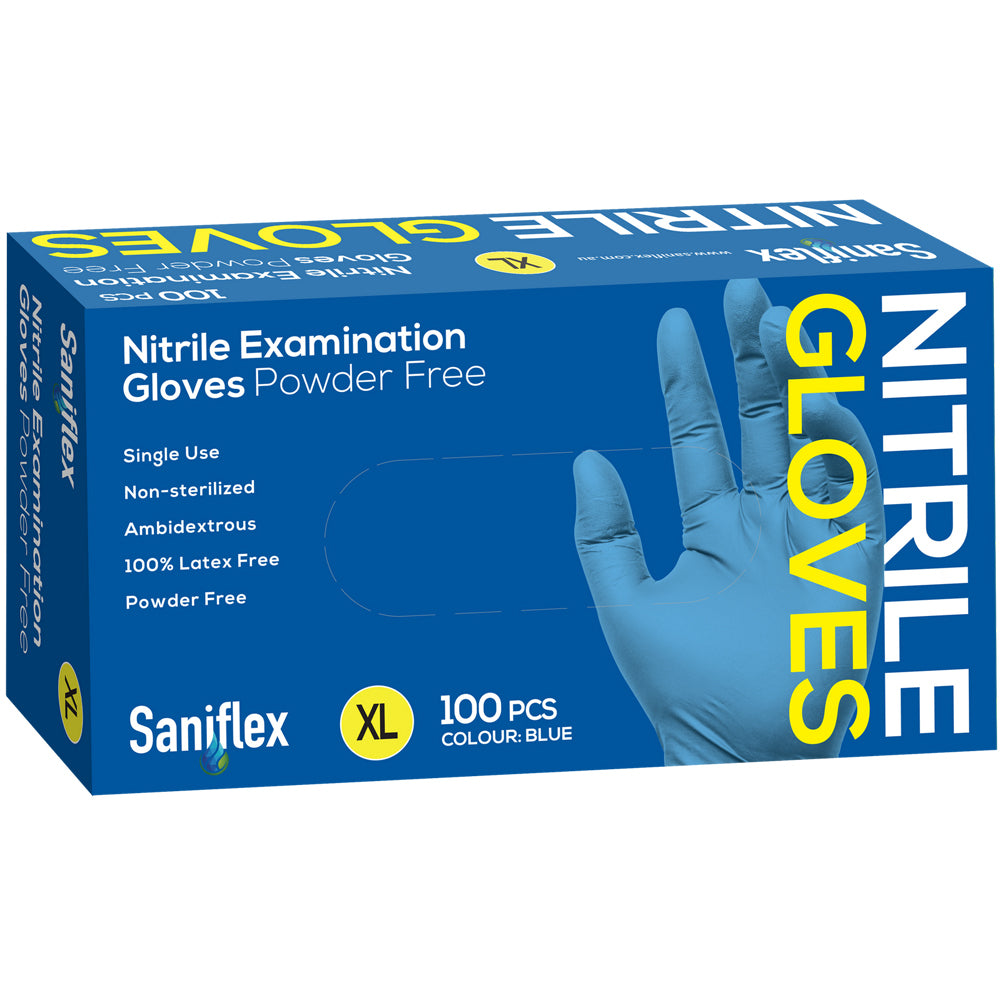500pc Saniflex Nitrile Glove Powder Free Blue Xl Home cleaning