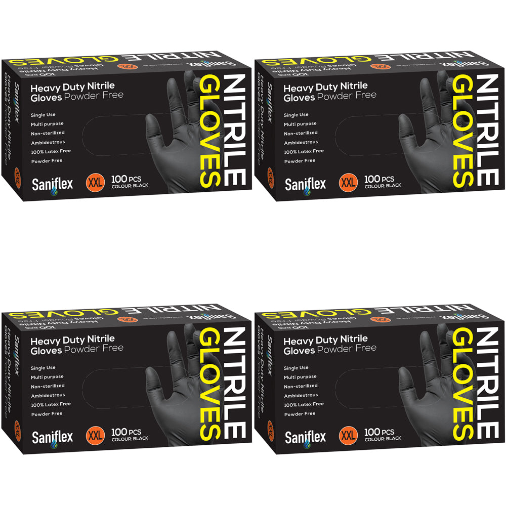 400pc Saniflex Saniflex Heavy Duty Nitrile Black XXL