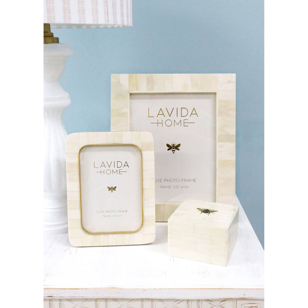 LVD 5x7 Photo Frame Bone Picture Display Home Decor White
