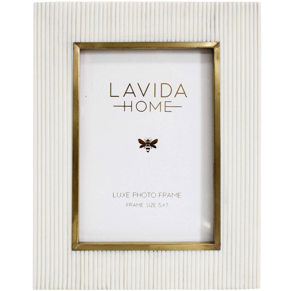 LVD 5x7 Photo Frame Brass Edge Picture Display White