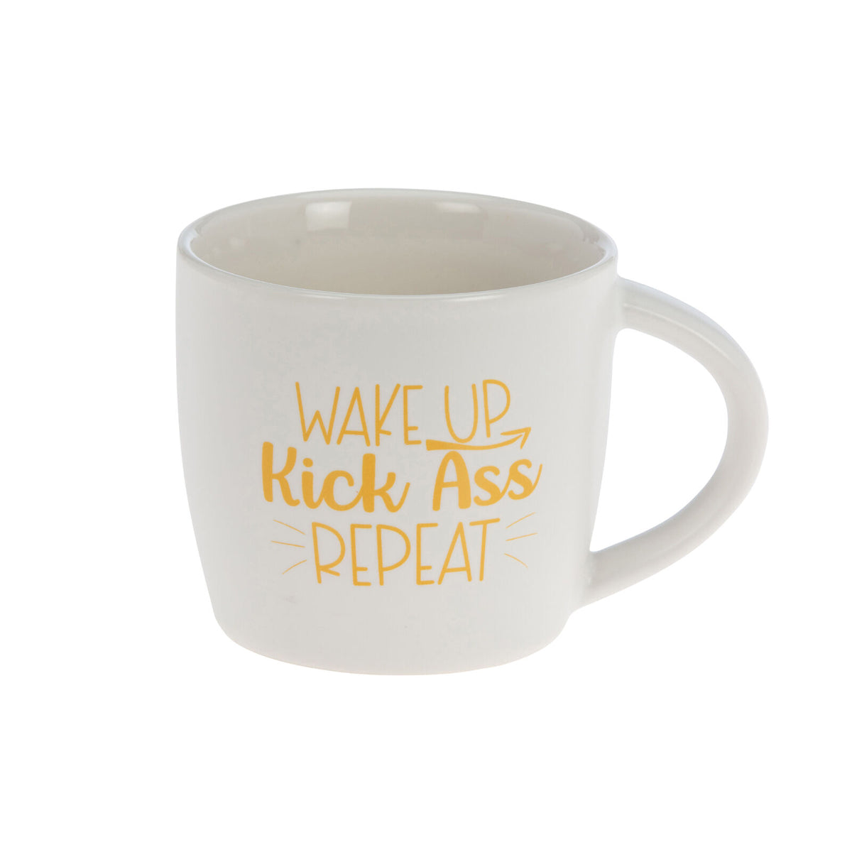 4PK Bramble Bay Wake Up, Kick Ass Inspirational Novelty Mug White and Yellow