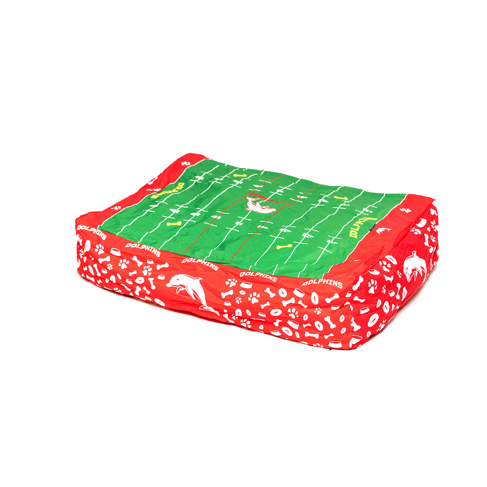 NRL Dolphins 80x60cm Rectangle Pet Dog Bed Lounger