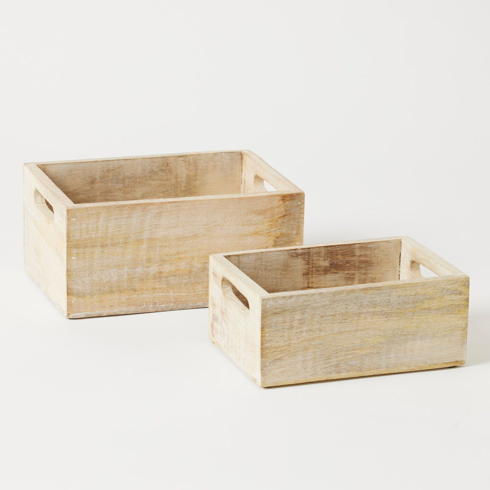 2pc Pilbeam Living Wooden Ambretta Crate Boxes Set Decor Small - White Wash