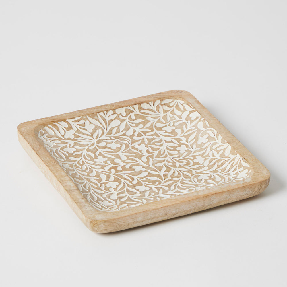 2PK 2pc Pilbeam Living Wooden Ambretta Trinket Plates Set Home Decor White Wash
