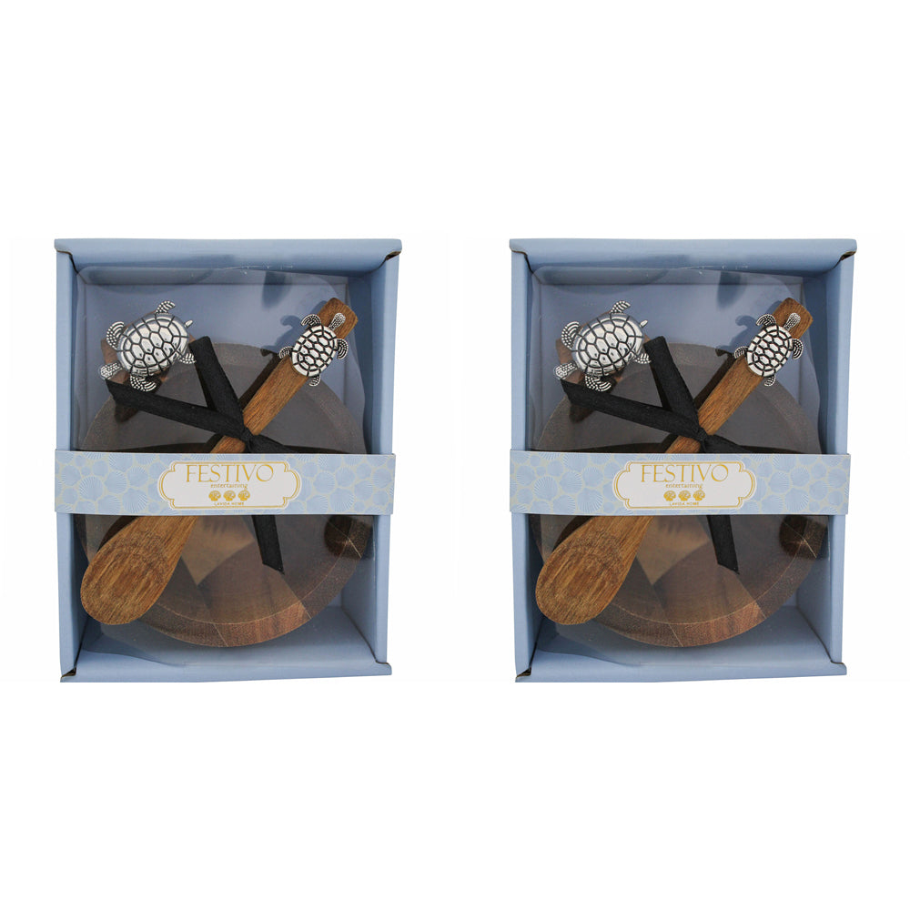 2PK LVD Acacia Bowl Spoon Set Turtle Home Kitchen Serveware/Tableware