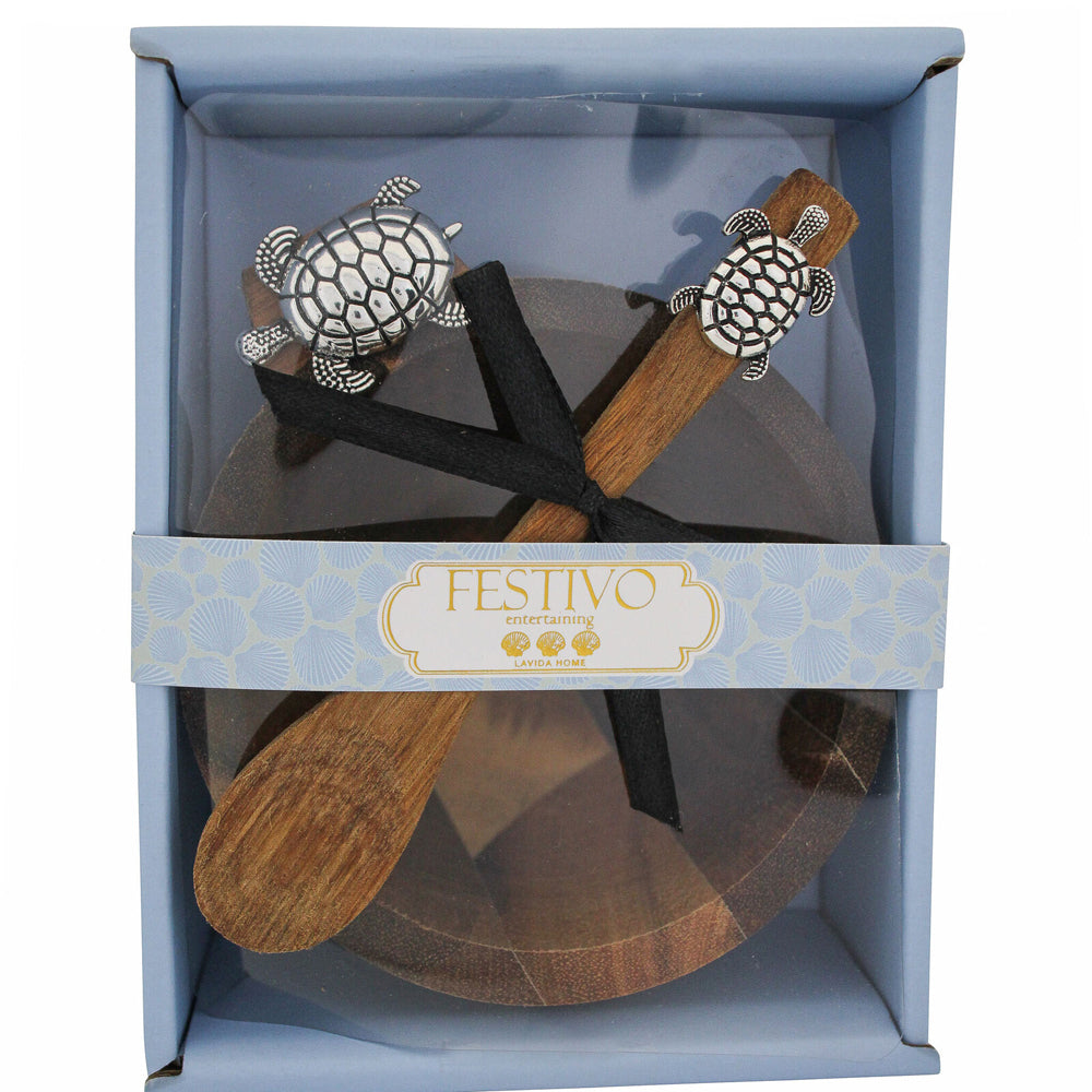 2PK LVD Acacia Bowl Spoon Set Turtle Home Kitchen Serveware/Tableware