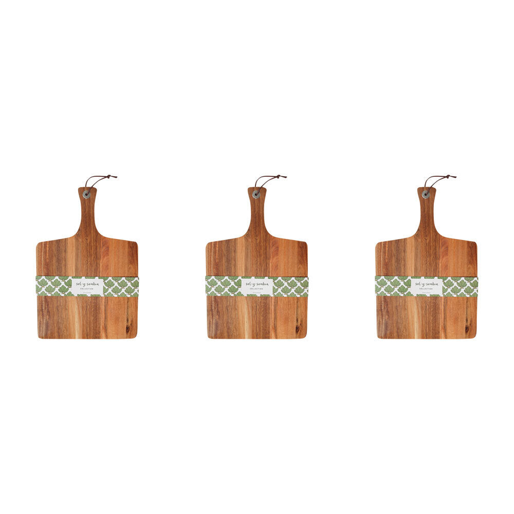 3PK LVD Acacia Wood Serving Board Paddle White Edge 26x29cm