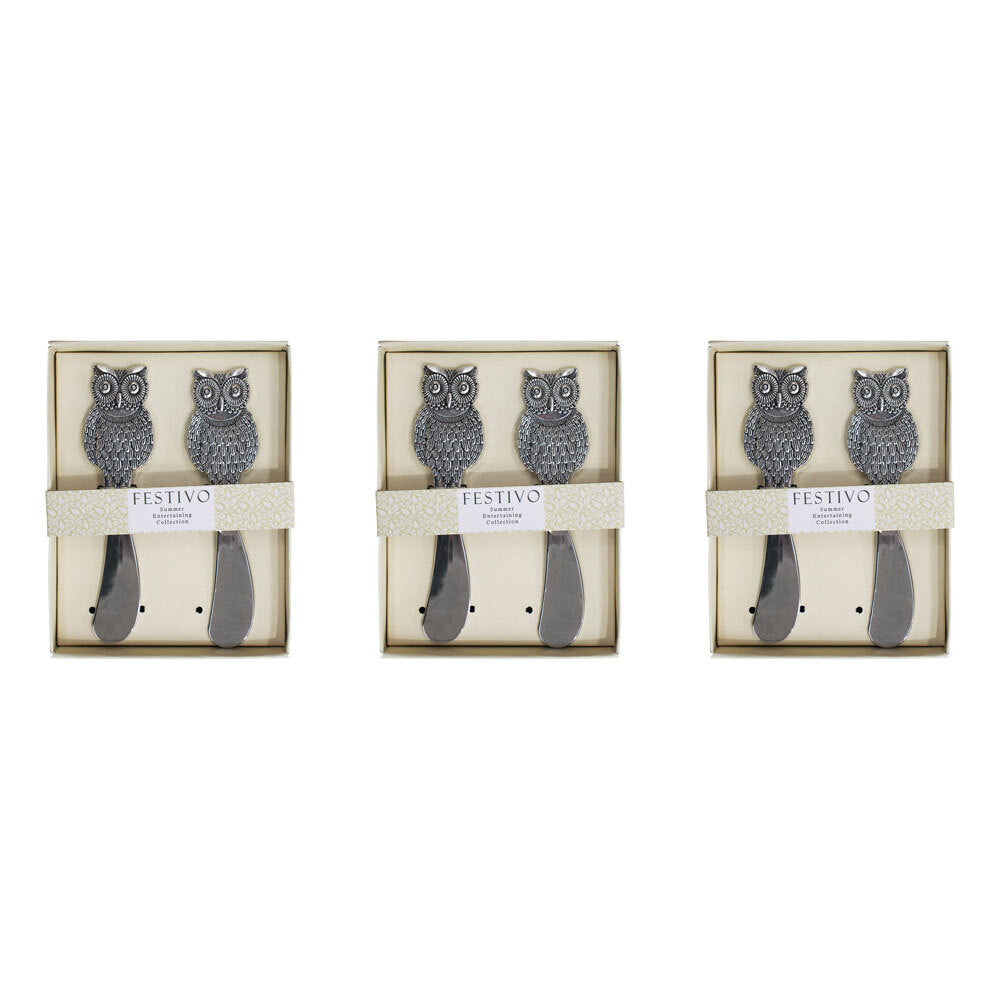 3PK 2pc LVD Owl Decorative Metal Spreaders 10x14cm - Silver