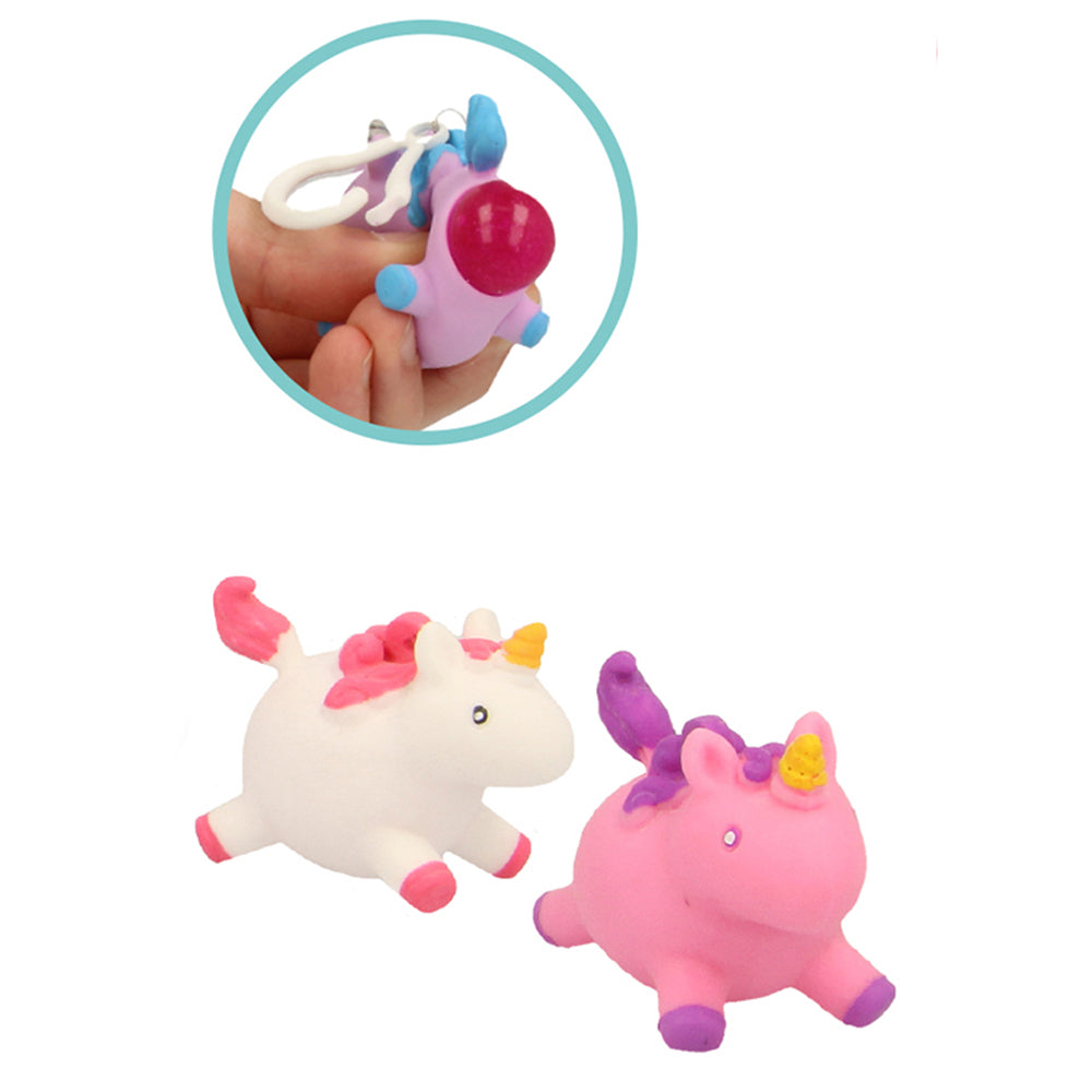 3PK Fumfings Novelty Squeezy Unicorn Keyrings 5cm - Assorted