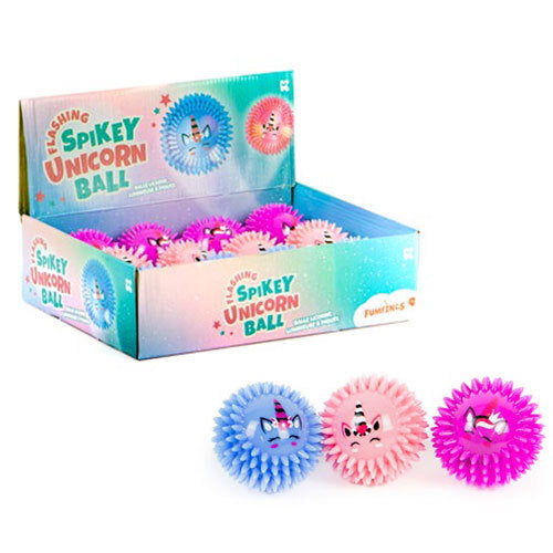 3PK Fumfings Novelty Flashing Spikey Unicorn Balls 7cm - Assorted