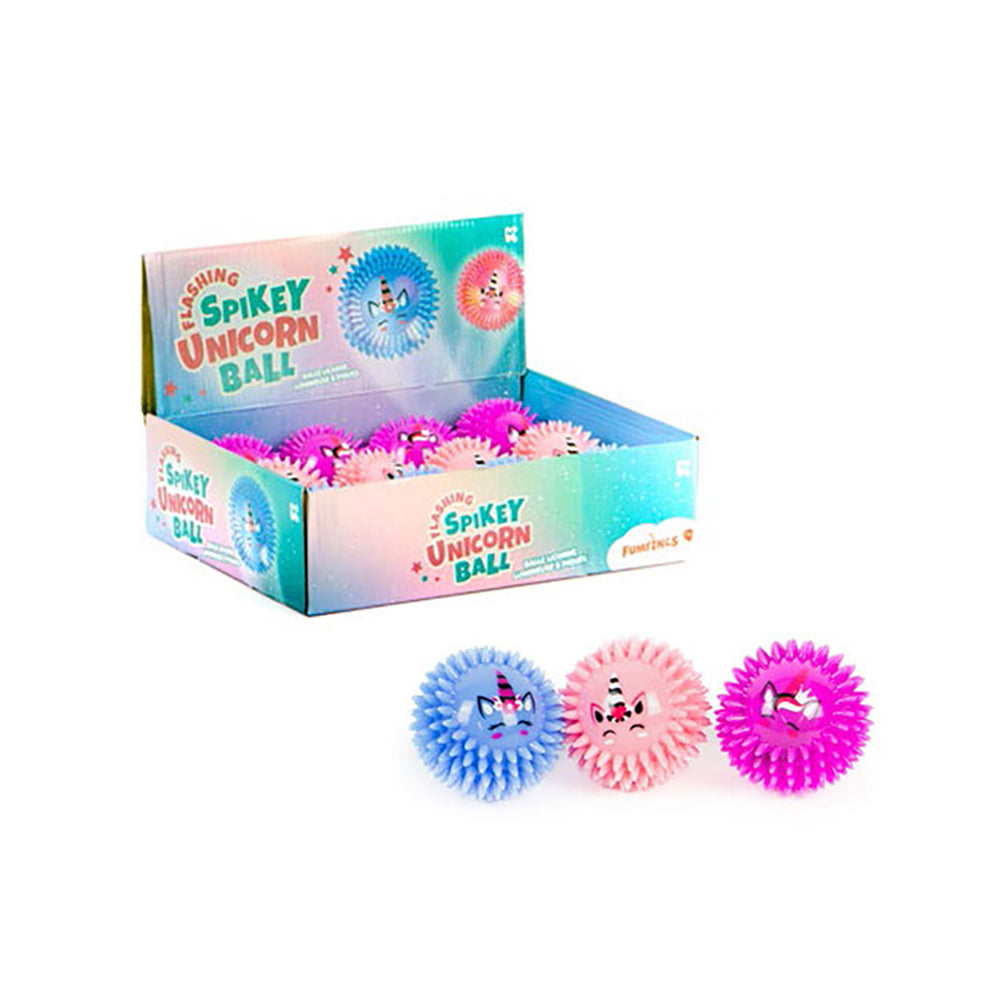 3PK Fumfings Novelty Flashing Spikey Unicorn Balls 7cm - Assorted