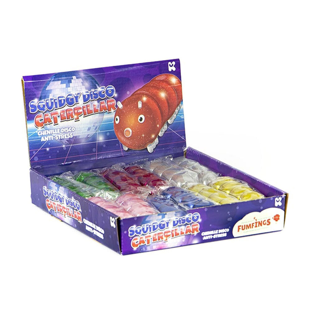 3PK Fumfings Novelty Squidgy Disco Caterpillars 10cm - Assorted