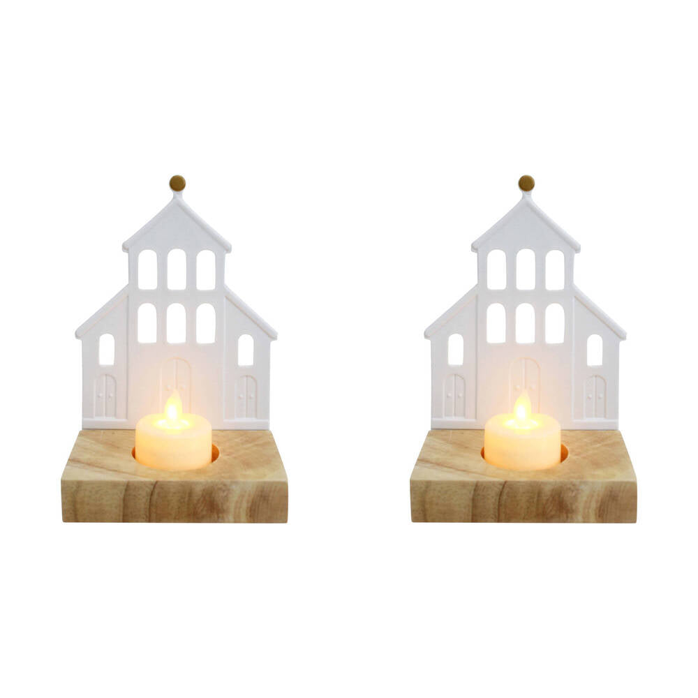 2PK LVD Porcelain Tealight Candle Holder Display Church 14cm - White
