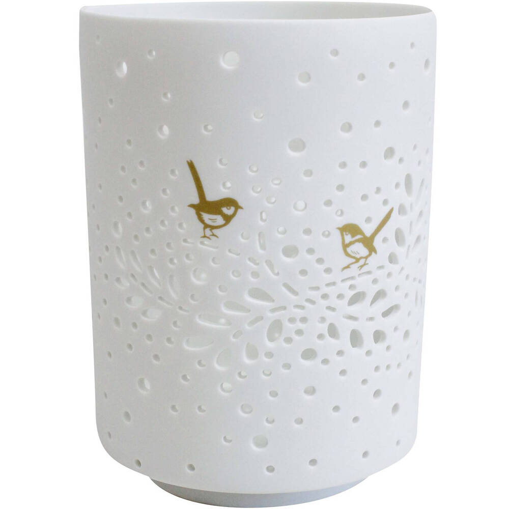 2PK LVD Porcelain Tealight Candle Holder Display Midnight Bird 14cm - White