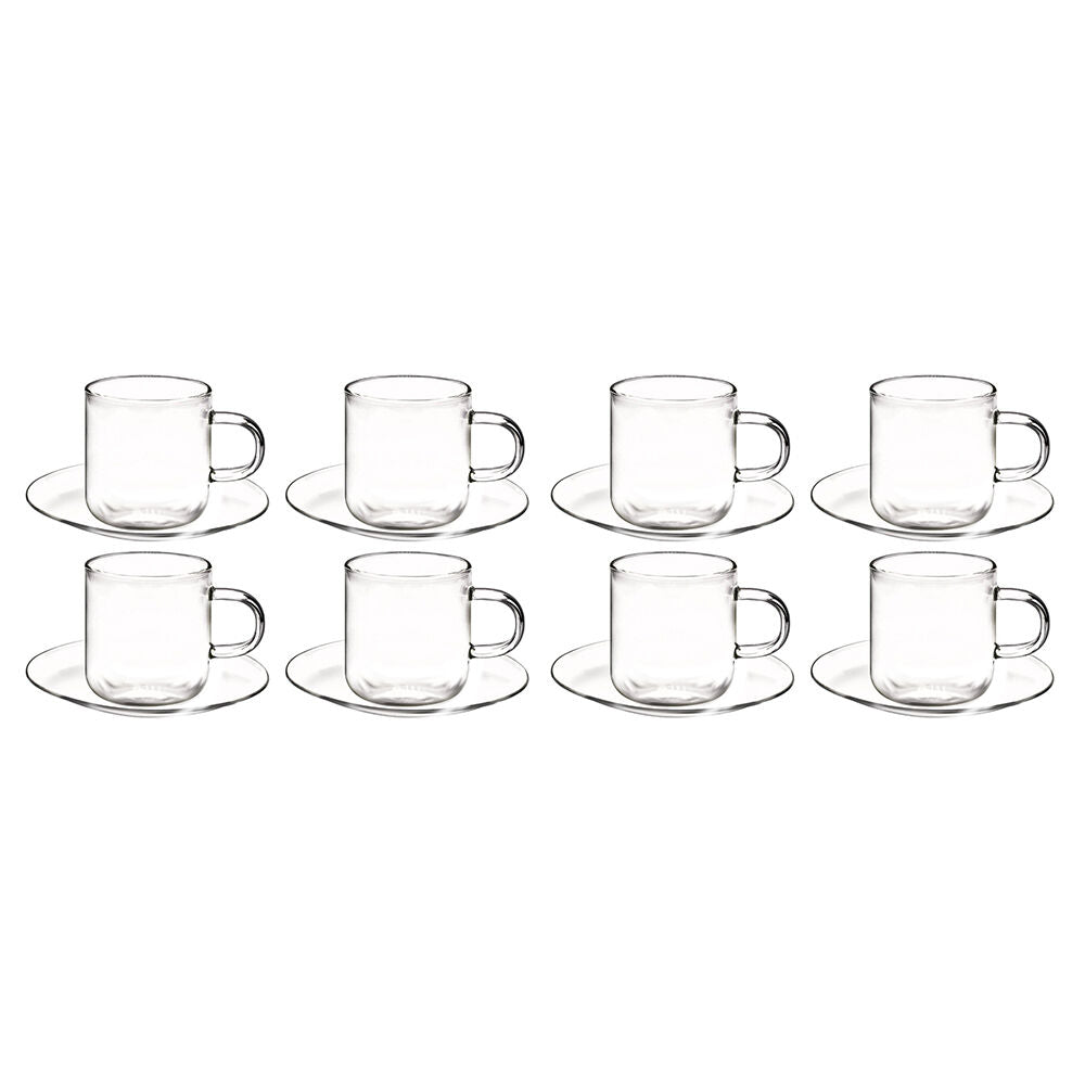 2x 4pc Coffee Culture Odin 90ml Glass Espresso Cups & Saucers Set - Clear