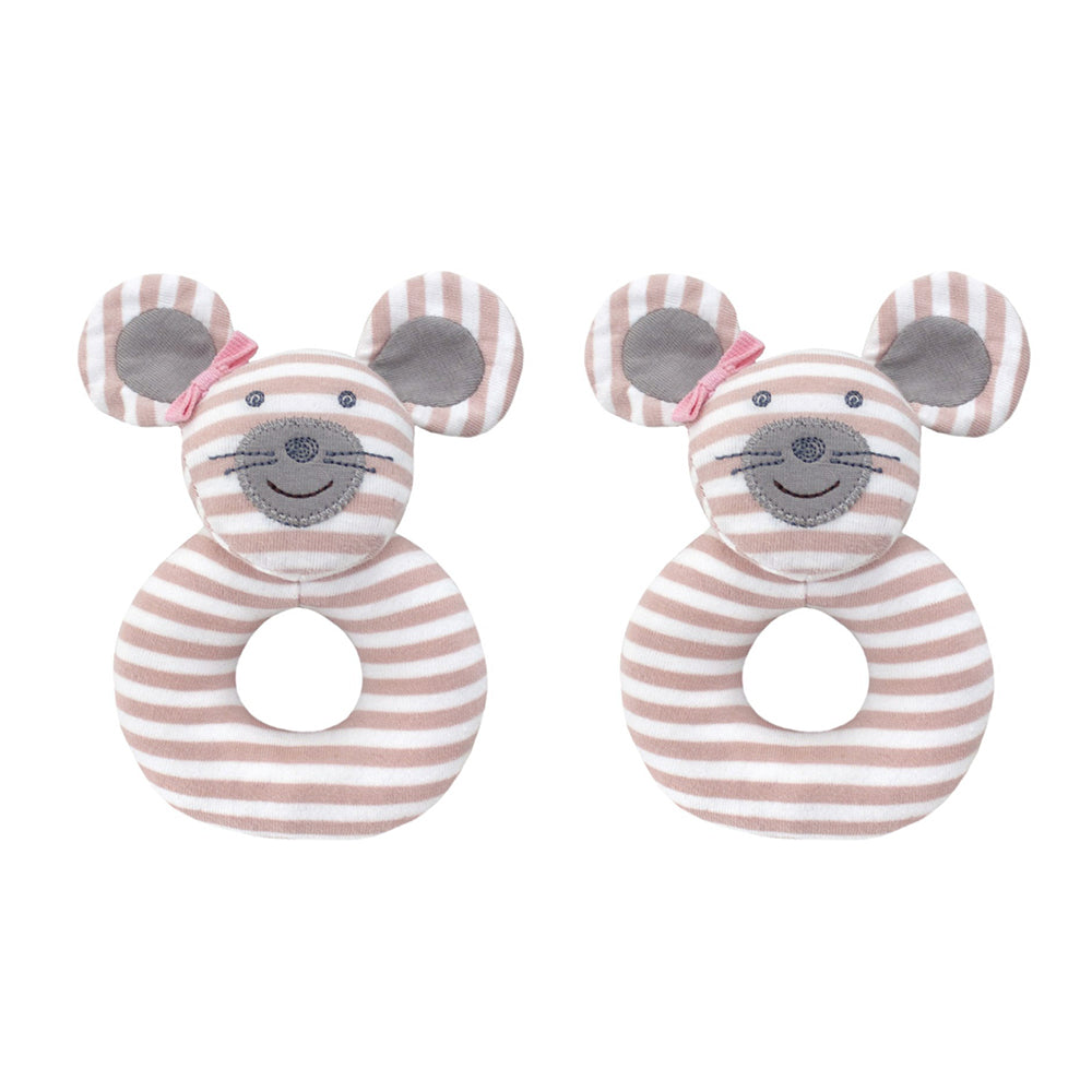 2PK Organic Farm Buddies Cotton 13cm Teething Rattle Ballerina Mouse Baby 0m+