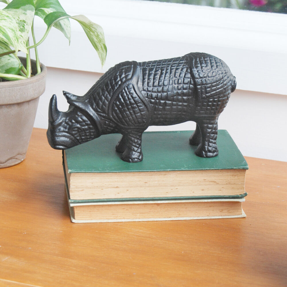 White Moose Rhino Home Decor Metal Sculpture/Figurine 20x10x7cm Black