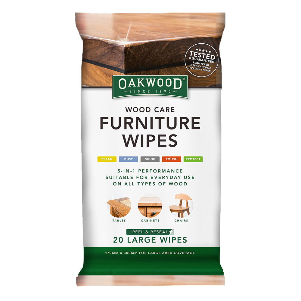 80pc Oakwood LArge Wood Care Furniture Wipes 170mm x 300mm