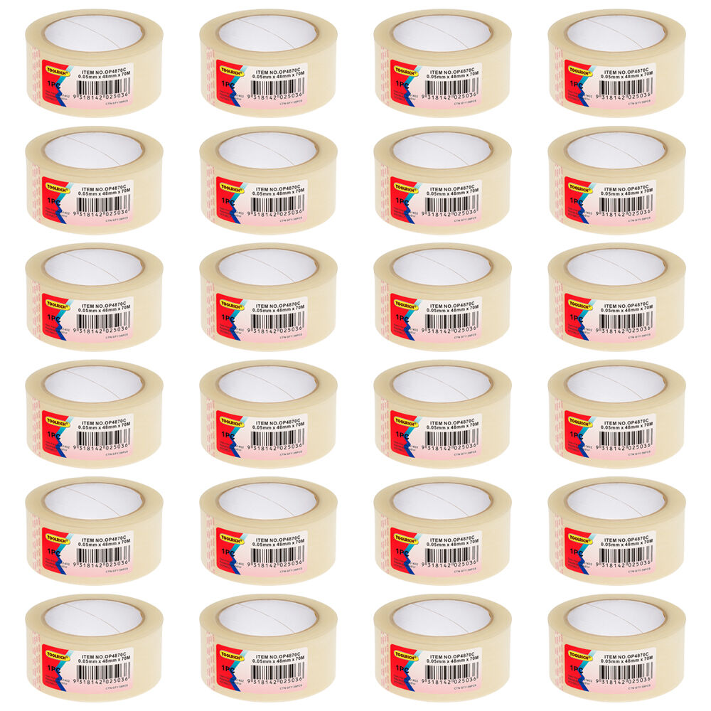 24PK Toolrich Packaging Tape Sticky Adhesive Packing Roll 48mmx70m Clear