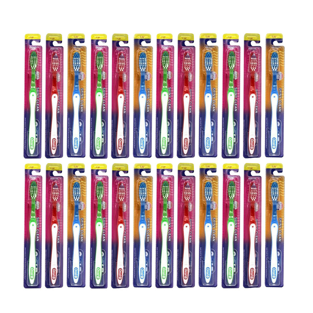 24x Oral B Shiny Clean Medium Standard Toothbrush Dental Care