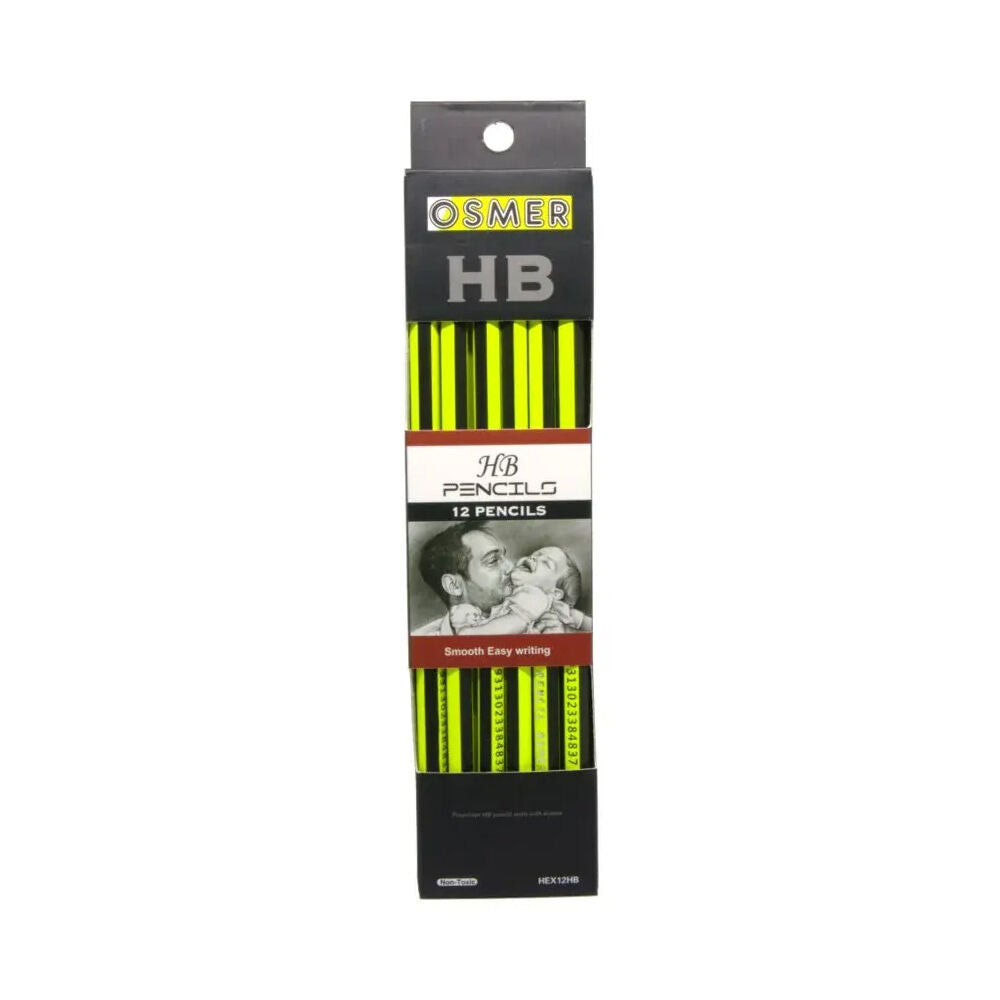 12PK Osmer Wood Case Hexagon Hb Pencil Premium With Eraser Box Of 12 School Office