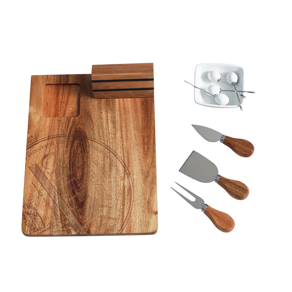 9pc NF Living Acacian Cheese Set 30x22.5 Board Dinnerware/Serveware Brown