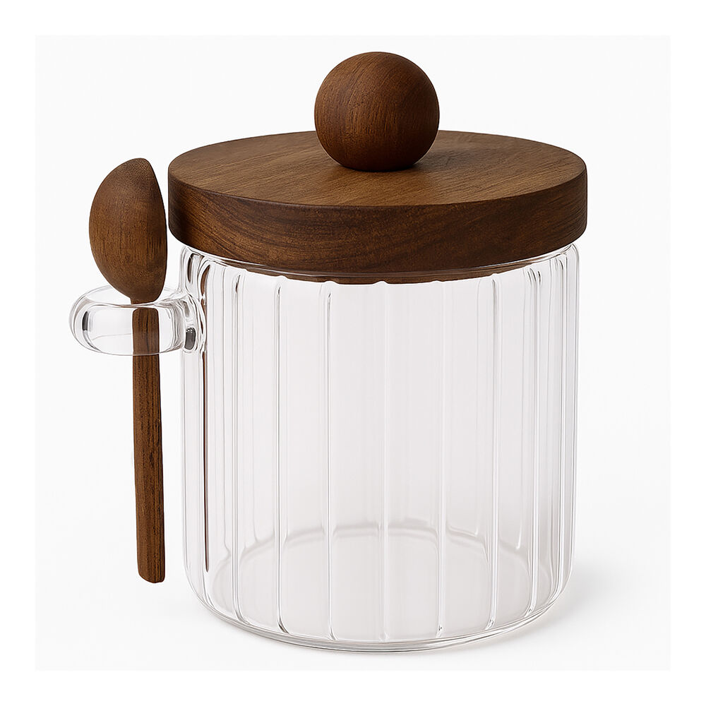 NF Living Acacian Pantry Jar w/ Spoon Glass Storage Kitchen Organisers Clear